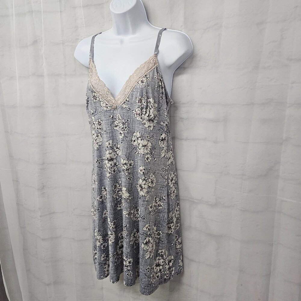 Vintage Laura Ashley Dress Babydoll Y2K Slip Lace Floral Mini Gray Fairy L - Picture 5 of 12